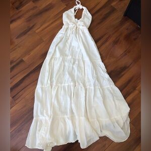 Elegant White Halter 100% Natural Cotton Maxi Dress